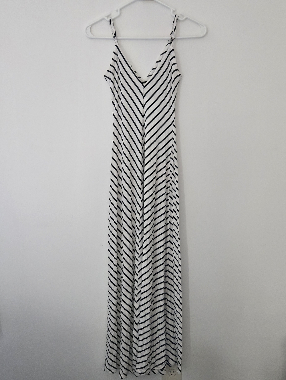 Iris Soft Stretchy Striped Black & White Maxi Dress - V-Neck Spaghetti Strap